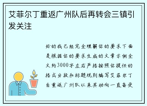 艾菲尔丁重返广州队后再转会三镇引发关注